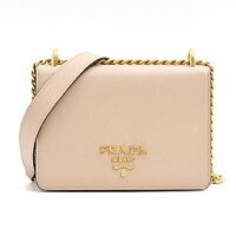 Prada Chain Shoulder Bag Saffiano Leather Calfskin Pink Beige Crossbody
